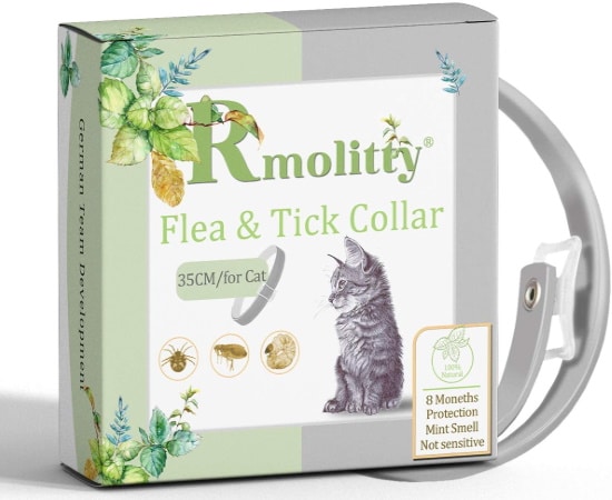 Collier antipuce pour chat aux huiles essentielles de chez RMOLITTY, anti tique et traitement des puces, protection 8 mois de votre petit chat animal